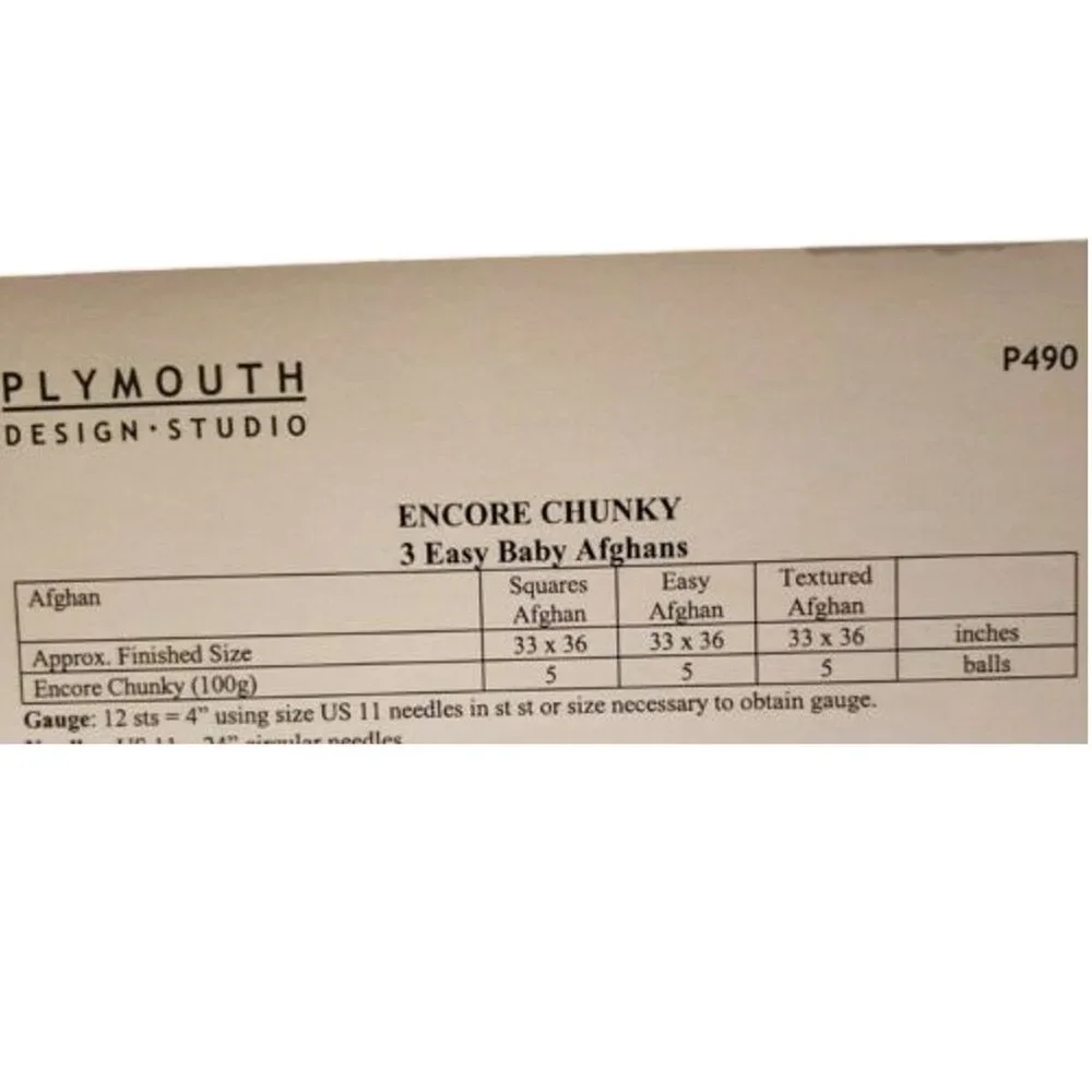 New 2005 Plymouth Yarn P490 Encore Chunky 3 Easy Baby Afghans Knitting Pattern